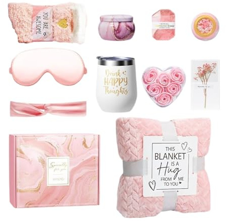 Panier D'auto-soins De Spa - Ensemble Cadeau De Sympathie, Kit De Spa Relaxant | Couverture De Flanelle, Savons De Bain, Bougies Pour Femmes, Maman, Elle, Sœur, Amis | Emballage De Confort Pour La Per