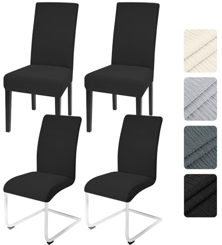 Alishomtll Dining Chair Covers Set of 4, Universal Fit Stretch Spandex Chair Slipcovers, Washable Removable Chair Protector for Dining Room Kitchen Banquet Wedding Party (Black, 4psc)