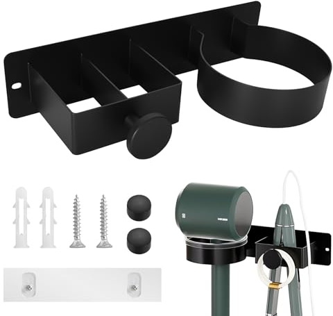 Soporte para Secador y Plancha de Pelo Sin Taladros, Soporte de Pared para Secador de Pelo de Acero al Carbono, Soporte para Secador de Pelo y Plancha de Pelo, Soporte para Baño, Barbería, Hotel