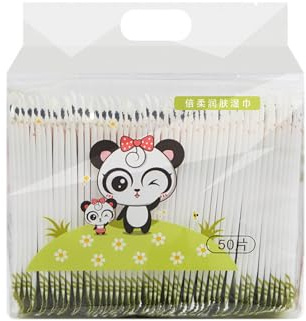 UPALDHOU 50pcspack Mini Tragbare Einzelne Nasse Wischtücher für Gesicht und Hände, Weiches und Sicheres Material, Ideal für Empfindliche Haut (Panda Meimei 50 Packteile)