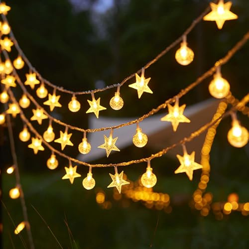 Catena Luminosa a Sfera, 6M 40LED Catena Luminosa a Sfera Luci Stelle Batteria, Luci di Decorazione Natalizia, Impermeabile, per esterni interni, Natale, matrimoni, feste, giardino (Bianco Caldo)
