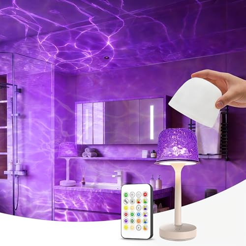 Rechargeable Waterproof Spa-Like Shower Lamp with 16 RGB Colors & Ocean Wave Projector, Dimmable Cordless Light with Touch & Remote Control, 2‑in‑1 Bathroom Lamp for Shower, Bathtub, Indoor & Outdoor