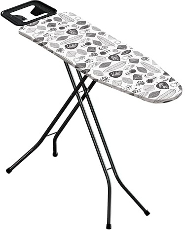 MENKËLL - Asse da Stiro 33x110 cm - Salvaspazio, Pieghevole, in Acciaio - Poggiaferro Integrato, Piedi Antiscivolo, Altezza Regolabile (FOGLIE)