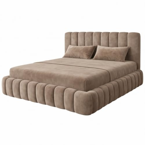 Teddy Plush Velvet Ottoman Storage Bed Frame with Gas Lift, Upholstered Panel Headboard, Small Double Double King Super King (Mink Plush, 4FT6 Double with gas lift storage)