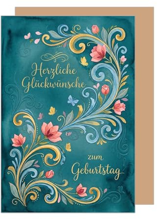 Edition Seidel Premium Glückwunschkarte zum Geburtstag mit Umschlag. Geburtstagskarte Grußkarte Karte Klappkarte Spruch Herzliche Glückwünsche Mann Frau Freunde Blumen floral bunt edel (G4367 SW026)