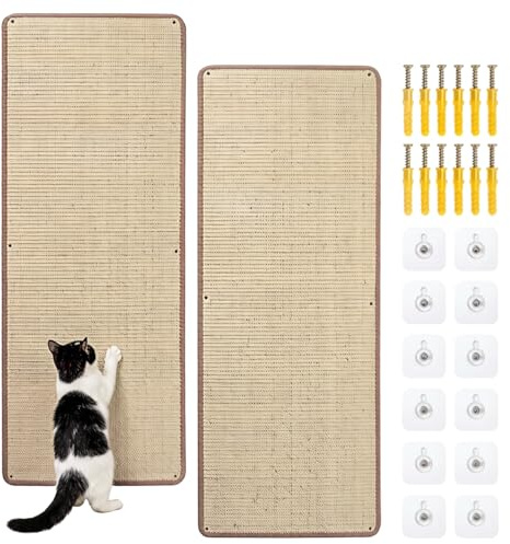 Kratzmatte Katze,2 Pack Kratzbretter Katze Sisal, Kratzmatte Katze aus natürlichem Sisal mit Selbstklebendem Band, kein Bohren erforderlich Schutz für Sofas, Kratzschutz für Sofaarmlehnen, 40 × 100