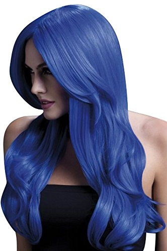 Smiffys Fever Kollektion, Khloe Perücke, Neon-Blau, Lang, Wellig mit Mittelscheitel, 56cm/22in Halloween
