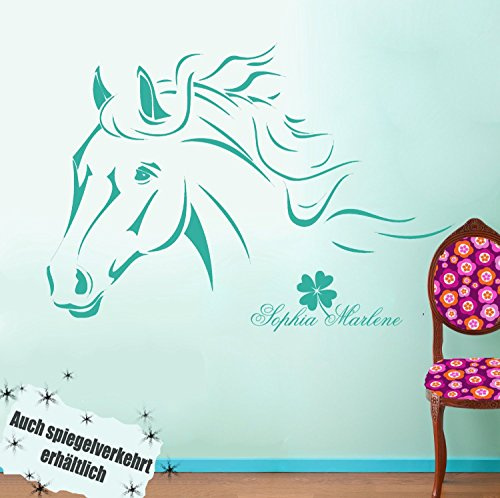 ilka parey wandtattoo-welt® Wandtattoo Pferd Pferdewandtattoo Wandtattoo Pferde mit Namen Kleeblatt M343B (dunkelgrau) ~ Größe: 60cm breit x 40cm hoch