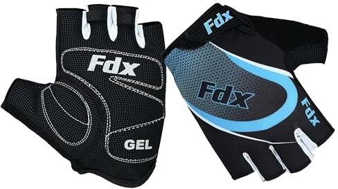 FDX Half Finger Cycling Gloves - Breathable, Gel Padded Protection, Anti-Slip - Fingerless Shock-absorbing Mitts for Mountain Bike, Road Bicycle, MTB, Riding, Men and Women (Blu, L)