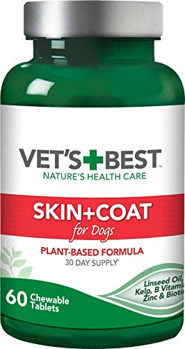 Vet's Best Pelle e Pelo Integratori per Cani, Allevia l'irritazione e lo Spargimento della pelle dei cani a causa di allergie o dermatiti stagionali, 60 compresse masticabili
