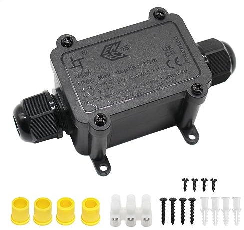 Abzweigdose, Verbindungsdose, HUYU 2 Wege Junction Box, IP68 Wasserdichte Verteilerdose, Kabelverbinder Aussen, Elektrischer Außenverteilerdose, Erdkabel Klemmdose, Kabeldurchmesser Ø 5mm-12mm, 2 Wege