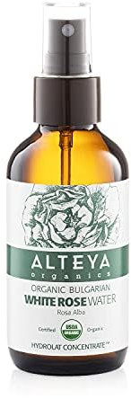 Alteya Organics Agua de Rosas Blancas en Espray 120 ml - 100% Certificada Orgánica por el USDA, auténtica agua de flores de rosa alba pura y natural destilada de Alteya Organics