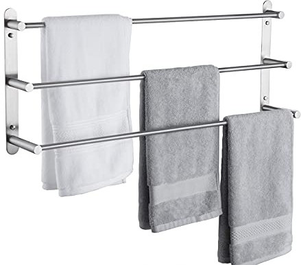 KES Handtuchhalter 3 Stangen Handtuchstange Edelstahl SUS 304 Badetuchhalter Handtuchregal Handtuch Halter Handtuchstangen Wandhalter Wandmontage Gebürstet, BTH202S75-2