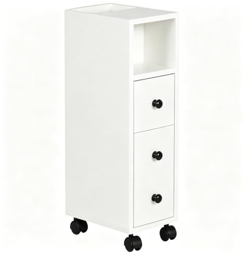 kleankin Slimline Bathroom Storage Unit, Toilet Cabinet, 2 Drawers White