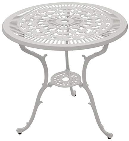 DEGAMO Bistrotisch Gartentisch in Jugendstil Optik aus Aluminiumguss Weiss, 70cm Durchmesser, wetterfest, Outdoor