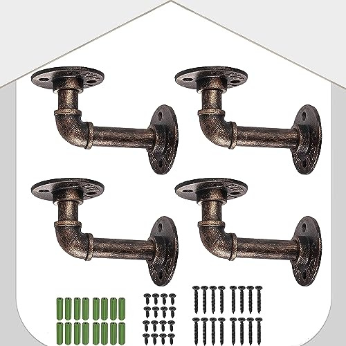 HOMGEN Rohr-Wandhalterungen, 4 Stück, industrielle Rohrregalhalterungen, Sanitär-Regal-Halterung, Rohrregal, Gerüstbrett-Regalhalterungen, Rohrregalhalterungen für Bücherregal, Gerüstbrett (9 x 13 cm)