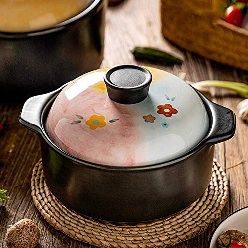 Sywlwxkq Cocotte de 2,8 L / 4,3 L, Pot en céramique avec Couvercle, Pot à Soupe de santé Domestique, Résistance aux températures élevées, Convient au feu de gaz, Idéal pour Four de Cuisson