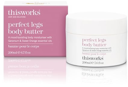 This Works Perfect Legs Body Butter, 200 ml — Körperlotion mit stimmungsaufhellenden ätherischen Ölen aus Geranie und Orange - Sheabutter und Hyaluronsäure für einen feuchtigkeitsspendenden Glanz