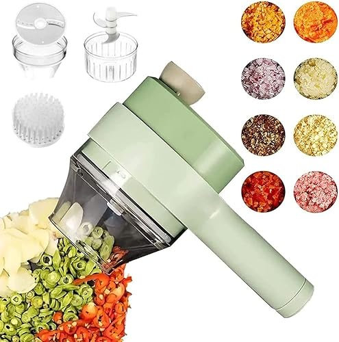 Juego de Cortador de Verduras eléctrico de Mano 4 en 1 Mini cortadores de Alimentos inalámbricos Cortador de Verduras y ajo 4 en 1 Juego de Cortador de Verduras eléctrico de Mano Tipo C Recargable