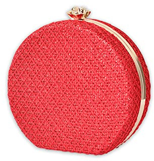 CORIOS Sac de Soirée Femme Rond Pochette Sac à Main Cuir PU Embrayage Sacs Fourre-Tout Sac de Mariage Sacs D'épaule de Mariée Sac Bandoulière pour Fête Banquet Mariage Bal Rouge