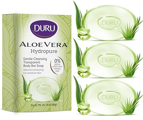 Duru Aloe Vera Glycerin Bar Soap - Vegan Transparent Cleansing Bar Moisturizing Sensitive Skin Wash for Women and Men Plant Based - 3 Pack