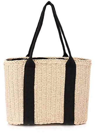 Ynport Crefreak Borsa da Donna Grande in Paglia Borsa da Spiaggia Estiva con Manici Borsa a Tracolla Hobo Intrecciata a Mano Borsa per lo Shopping da Viaggio, Beige