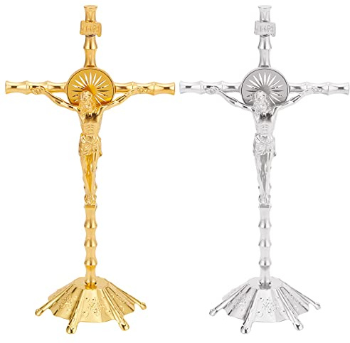 WEBEEDY 2 Stück Kruzifix Jesus Christus Kreuz Statue Figur Kruzifix Jesus auf dem Ständer Kreuz Wand Kruzifix Antik Christliche Gaben Home Kapelle Dekoration