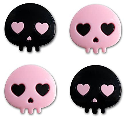 PERFECTSIGHT Cute Thumb Grip Caps for Switch 2, PS5/PS4 Xbox Series X/S Controller, Halloween Silicone Analog Stick Caps Thumbstick Grips Joystick Button Cover for Switch Pro Controller (Heart Skulls)