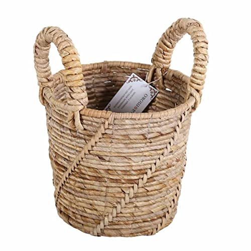 Flechtkorb ALYA XS Natur Ø 22 cm rund aus Bananenblatt geflochten | Allzweckkorb Boho Chic Präsentkorb Obstkorb Gemüsekorb Geschenkkorb Natur-Korb mit Henkel | HAR0026