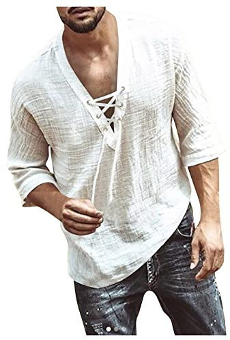 Laufshirt Herren T Shirt Herren V Ausschnitt Hemd Blau Shirt Mann Schwarz Tshirt Gelb Kariertes Hemd Herren Vatertag Shirt Schwarzes Tshirt Herren (Weiß, XL)