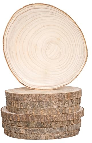 Winter Shore Unbehandelte Holzscheiben zum Basteln [8er-Pack] - Polierte Holzplatte Rund aus Natürlichem Paulownia-Holz - Für Tafelaufsätze, Bastelarbeiten, Hochzeits- & Partydeko - 17,5-20,5 x 1,5 cm