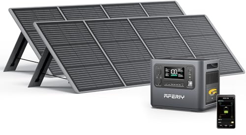 AFERIY Generateur Electrique Portable 2400W avec Panneau Solaire 200W x2, 2048Wh Batteries LiFePO4, Sorties AC 220V-240V, Panneau Solaire Pliable avec Ports USB, IP65, pour Camping/Maison/Domicile