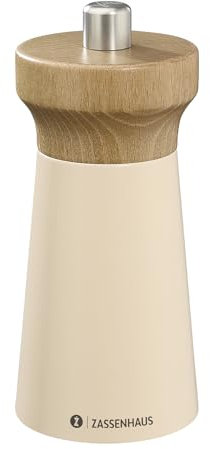 Zassenhaus Salzmühle WESTERLAND sand | lackiertes Buchenholz | Mühlenkopf aus Buchenholz | mit stufenlos verstellbarem Hochleistungs-Keramikmahlwerk | Gewürzmühle für Salz | 12 cm, Ø 5,4 cm