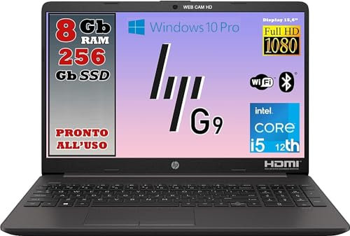 HP 250 G9 Notebook Portatile (15.6) FHD, Intel Core i5-1235U, 8 GB DDR4, 256 GB SSD NVMe, Windows 10 Pro, Pronto All'Uso