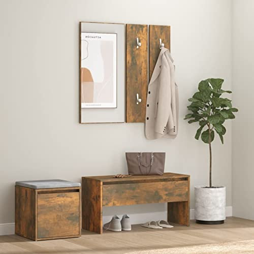 ZEYUAN Flurmöbel-Set Räuchereiche Holzwerkstoff, Flurgarderoben Set, Garderobenset, Gaderobenschränke Flur Set, Garderoben Komplettprogramme, Flurgarderobe - 3120194
