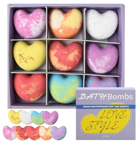 Granvoo 9 PCS LOVE Badebomben Geschenk Set, Badekugeln als Badezusatz, Schaumbad, Geschenkset Frauen, Freundin, Mama, Muttertagsgeschenk, Badekugel für Geburtstags Weihnachts Valentinstag (B)