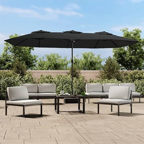 LAPOOH Sombrilla Doble con lucesnegro 449x245 cm, Parasoles De Jardin, Sombrilla Piscina, Sombrilla Terraza Exterior, Parasol Playa, Sombrillas para Jardin - 362959