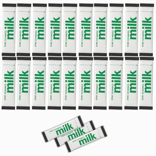 50 X Milk In A Stick - UHT Semi Skimmed Sachets - 10ml Each. Ideal for Travel, Camping, Work, Hotels, Airplanes UHT Milk 10ml Individually Wrapped Sticks Portions Sachets (50 Pack, Semi-Skimmed)