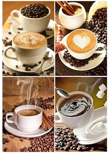 DCIDBEI 4-pack diamantmålning bilder kaffe målning målning efter siffror strass broderi korsstygn stenar bilder klistra vuxna