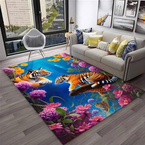 Bettvorleger 3D-Illusionsteppich Kleiner Teppich Wildtier-Tiger Teppich,Schlafzimmerteppich,Jungenteppiche Für Schlafzimmer,Wohnzimmerteppich 120 X 160 cm - Leicht Zu Reinigen-6242049430