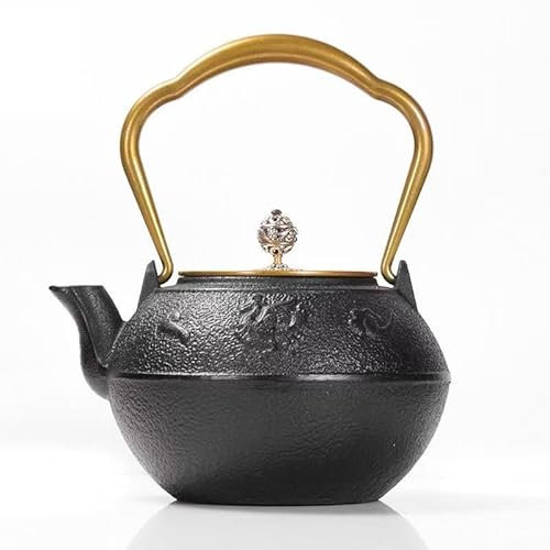 Tetera de hierro fundido, Tetera de estufa, Tetera de hierro fundido de 1200 ml Tetera de hierro fundido con mango de cobre