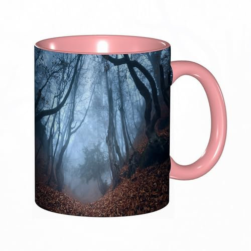EKLMPS Original Mug en céramique,idéal comme cadeau,impression de haute qualité,mug à motifs,mug à thé,à café,330ml,Forêt sombre et sombre de Crimée avec des buissons tourbillonnants Myst Spooky Wild