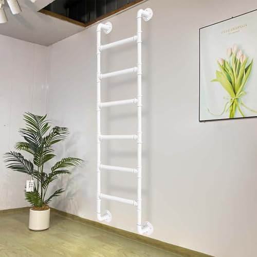 KHLMSRXJ 4ft 5ft 6ft 7ft 8ft Height Basement Egress Ladder for Window Well Emergency Fire Climbing Ladder, White Multi-Purpose Metal Step Ladder for High Bed Outside Deck RV(280cm/110in)