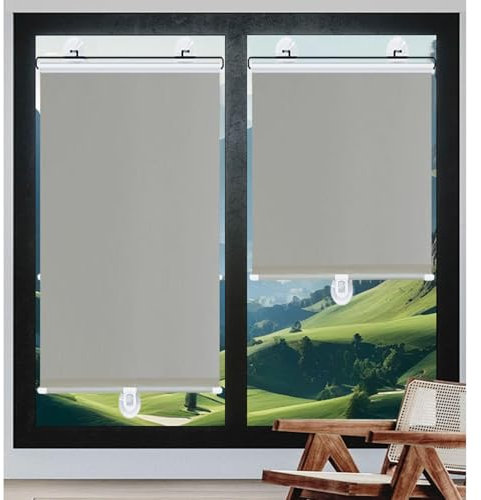 Sonakia Tende a Rullo Oscuranti Senza Foratura, Tenda Avvolgibile con Ventose, Persiane Oscuranti a Scomparsa, Persiane Temporanee per Privacy, Tende a Rullo per Finestre,grey-55x180cm/22 * 71in
