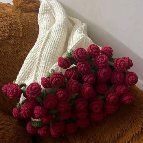 Dayysiuy Häkel Blumenstrauß Decke Material Set, Handgemachte Gestrickte Rosenstrauß Sofadecke, Gehäkelte Blumen Kuscheldecke, Romantische Geschenke Für Muttertag, Valentinstag, Geburtstag