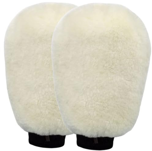 Gracefur Fellpflege-Handschuhe aus Schaffell, sehr weich, perfekte Scheuerhandschuhe zur Reinigung von Zaumzeug, Satteln und Zaumzeug, ideal für Pferde mit empfindlicher Haut, Weiß, 1 Paar