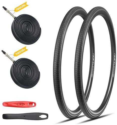 GRELiving 2er Set 700x28c/700x32c/700x35c Fahrradreifen 28Zoll Rennrad Reifen mit FV 48MM Schläuchen & Reifenheber (2 Reifen+2 Schlauch + 2 Reifenheber, 700X28C)
