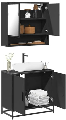 LLEZKBR Ensemble de meubles de salle de bain - 2 pièces - En bois d'ingénierie noir