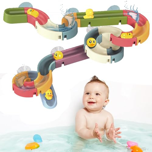 Osuter Badewannenspielzeug,34 Stück Badespielzeug für Kinder ab 3 4 5 6 Jahre,DIY Kugelbahn Badewannen Spielzeug Wasserspielzeug,Badespielzeug mit Saugnäpfe, Kinder