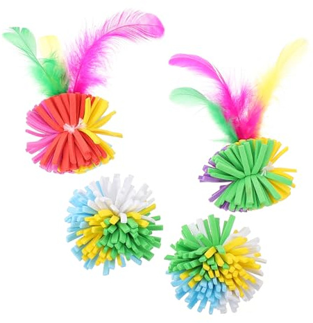 Toddmomy Lot De 4 Balles à Gratter Colorées pour Chat Plume, Jouet Interactif en Eva 4 Cm, Accessoire Ludique pour Maison, pour Chats Adultes Et Chatons